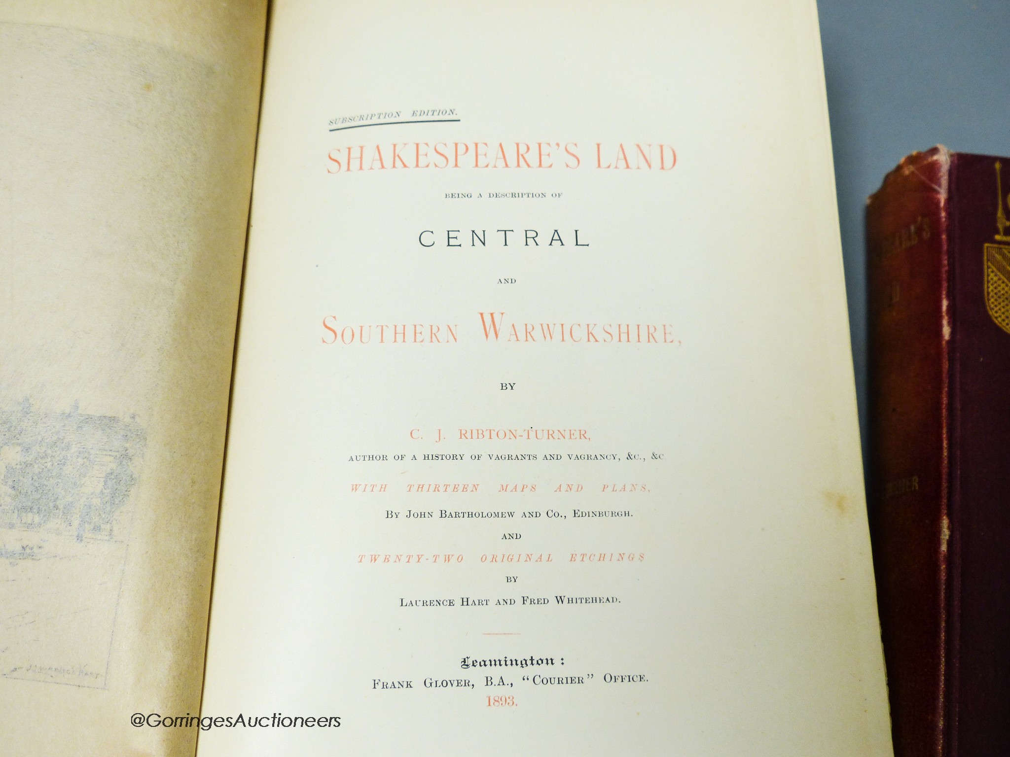 C J Ribton-Turner, Shakespeare's Land, signed limited edition 71 of 250 and another inscribed by the author, 2 vols.